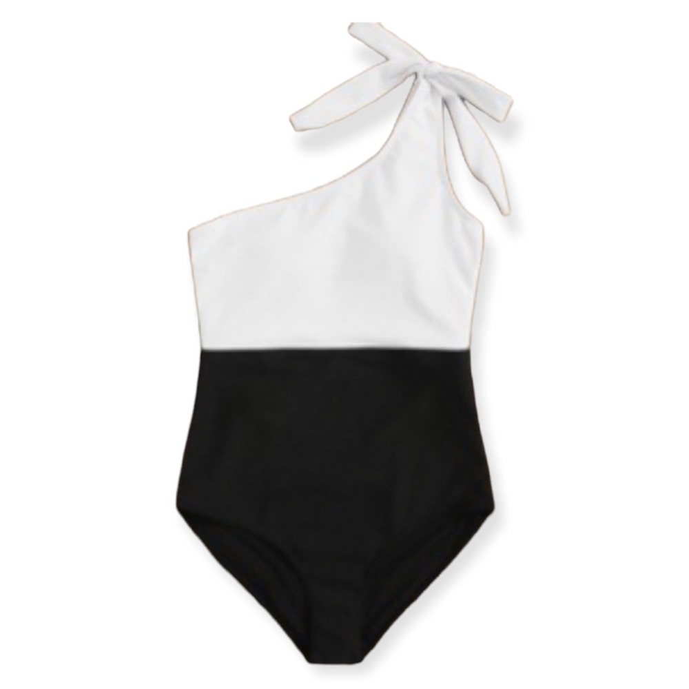 SHEIN One Shoulder Swimsuit Women’s Large Black White NWOT